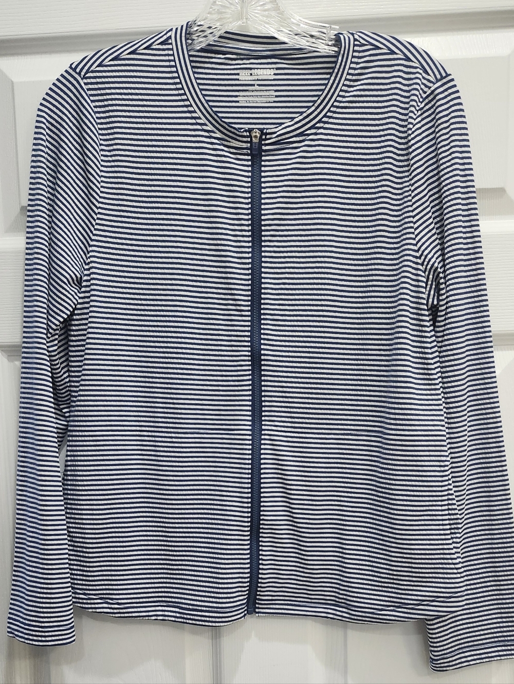 Reel Legends Long Sleeve Seersucker Full Zip Jacket Size Large Striped Nautical